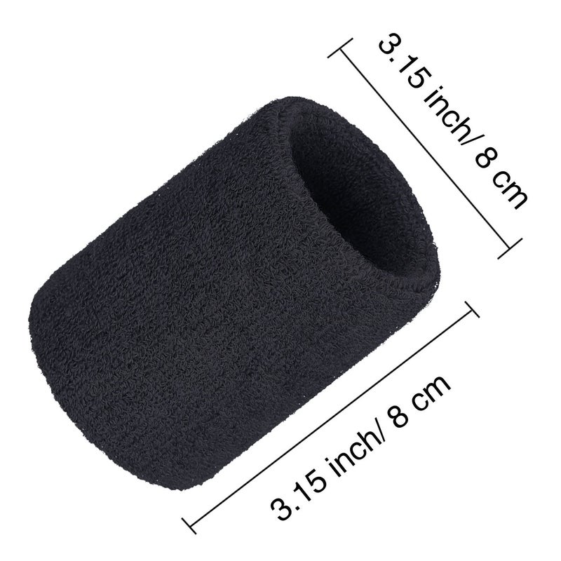 Bememo 12 Pack Sweatbands Sports Wristband Cotton Sweat Band for Men and Women, Good for Tennis, Basketball, Running, Gym, Working Out (Black) - Image 2